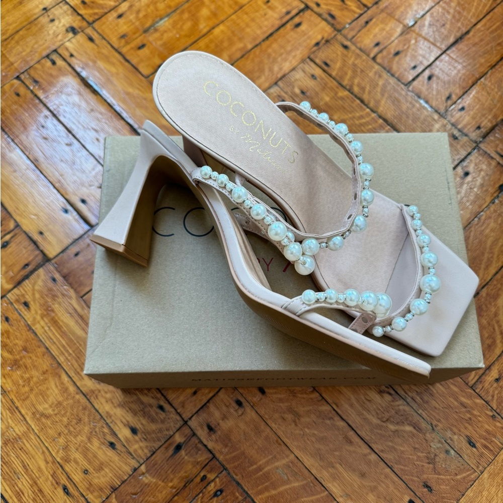 Pearl heels Coconuts Bobbie Nude bridal shoes sandals new - Picture 4 of 9